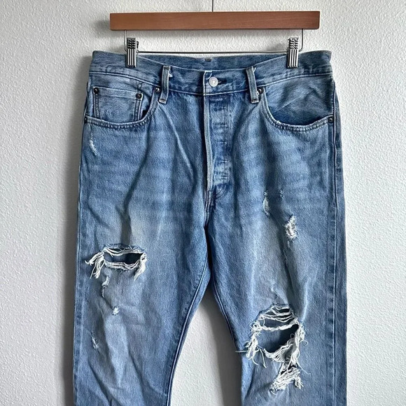 LEVI'S501 Distressed Jeans Light Wash Raw Edges Salvedge DenimMen's 32x32